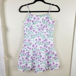 En;semble Lilac Purple Floral Print Eyelet White Mini Dress